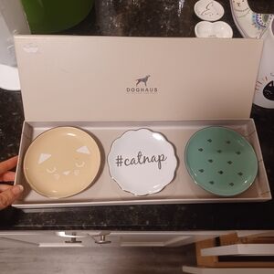 Doghaus Cat-Themed Ceramic Jewelry Trinket Plate Gift Set